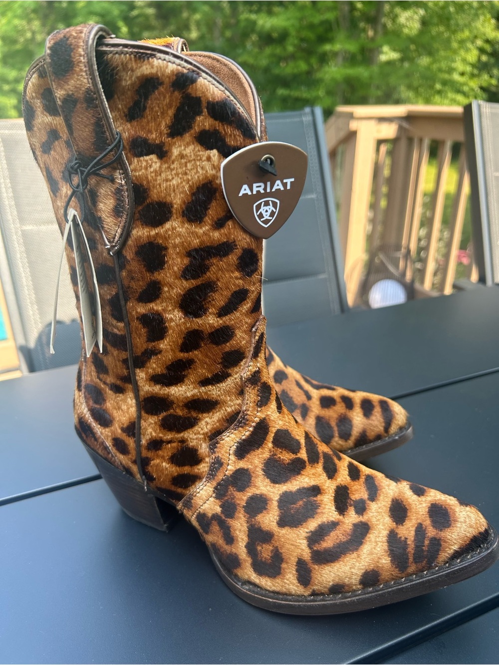 Ariat leather Leopard-Print Pony Hair Western Boots Brown & Black gorgeous - Picture 1 of 6
